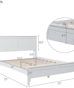 White Solid Wood Full Size Platform Bed with Headboard and Footboard 2