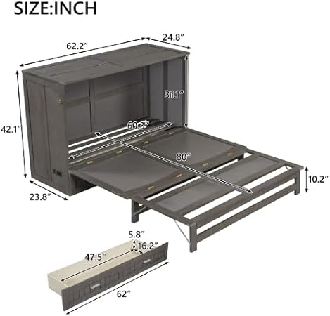 Bellemave Queen Murphy Bed Cabinet with Storage Drawer and Charger 2 Bellemave Queen Murphy Bed Cabinet with Storage Drawer and Charger - Image 2