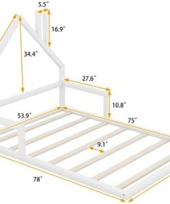 Harper Bright Full Size Kids Floor Bed with House-Shaped Headboard 2