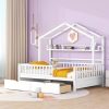 Kids Wooden Platform Bed with Drawers and Shelf, Full Size Montessori