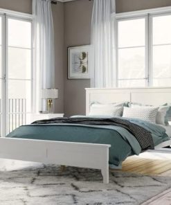 White Solid Wood Full Size Platform Bed with Headboard and Footboard