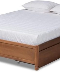 Yara Modern Walnut Brown Queen Size 4-Drawer Platform Bed Frame 2