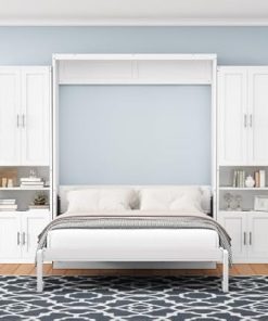 Queen Murphy Bed with Cabinet Solid Wood Frame for All Ages with USB