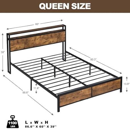 Industrial Queen Bed Frame with LED Lights and Storage Headboard 2 Industrial Queen Bed Frame with LED Lights and Storage Headboard - Image 2