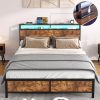 King Size Bed Frame with Wooden Headboard and Metal Platform Rustic Brown 3 King Size Bed Frame with Wooden Headboard and Metal Platform Rustic Brown 3