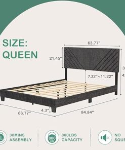 Modern Upholstered Queen Bed Frame in Dark Grey Charcoal Linen 2