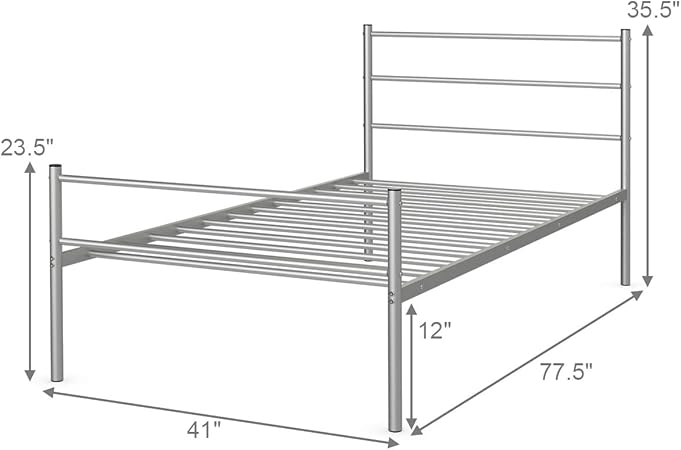 Giantex Twin Metal Bed Frame with Headboard and Footboard, Silver 2 Giantex Twin Metal Bed Frame with Headboard and Footboard, Silver - Image 2
