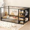 Queen Size Bed Frame with Storage Drawers in Navy Blue Velvet 3