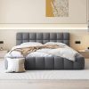 Queen Floating Bed Frame with LED Lights and Charging Station Grey 4
