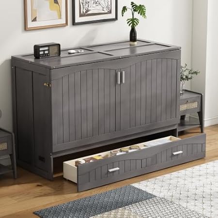 Bellemave Queen Murphy Bed Cabinet with Storage Drawer and Charger Bellemave Queen Murphy Bed Cabinet with Storage Drawer and Charger