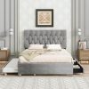 Queen Size Upholstered Platform Bed with Storage and Twin XL Trundle