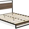 Wilson Queen Bed Frame with 3 Legs Black Powder Coat and Wood Finish