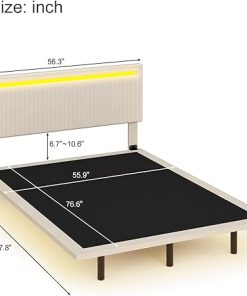 Polibi Full Size Floating Bed with LED Lights and Adjustable Headboard 2