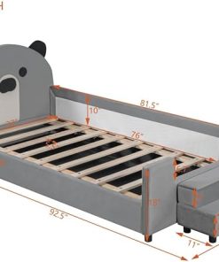 Twin Size Upholstered Daybed with Bear Headboard and Storage Features 2