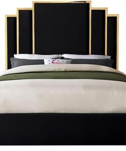 Meridian Furniture Hugo Black King Velvet Bed with Gold Metal Frame