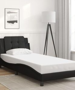 Modern Twin XL Faux Leather Bed Frame with Headboard in Black 2