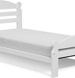 White Arizona Twin Bed Frame Easy to Assemble Solid Pine Wood 34 Inch Headboard