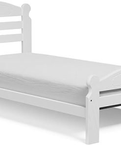 Twin XL White Wooden Bed Frame Easy to Assemble Solid Pine Slats