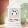 Montessori Twin Size Bed Frame Wooden House Roof with Guardrails