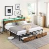 Queen Mid Century Modern Solid Wood Bed Frame with Headboard Walnut 4
