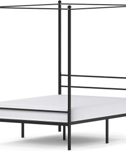 Queen Size Black Metal Canopy Bed Frame with Headboard for Adults