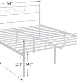 VeVELO 14 Inch White Metal Platform Bed Frame with Headboard Easy Assembly 2