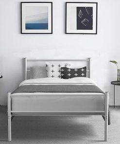 Giantex Twin Metal Bed Frame with Headboard and Footboard, Silver