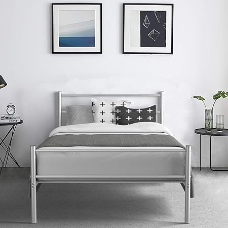 Giantex Twin Metal Bed Frame with Headboard and Footboard, Silver Giantex Twin Metal Bed Frame with Headboard and Footboard, Silver