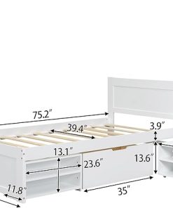 Merax Twin Size Wooden Bed Frame with Storage Rack and Drawers 2