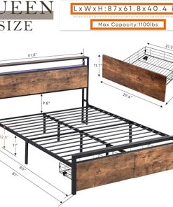 Queen Size Bed Frame with Storage and USB Ports, Metal Platform 2