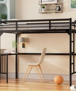 Metal Twin Loft Bed Frame for Space Saving with Easy Assembly Black