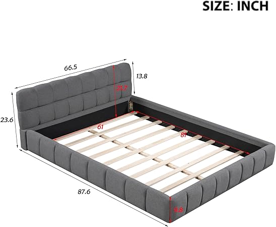 Merax Modern Tufted Queen Bed Frame with Wingback No Box Spring Gray 2 Merax Modern Tufted Queen Bed Frame with Wingback No Box Spring Gray - Image 2