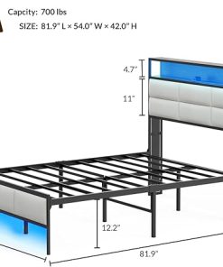 BELLEZE White Full Size Bed Frame with Storage Headboard and LED Light 2