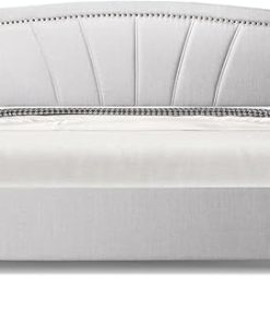 BONSOIR King Size Storage Bed Frame Upholstered Low Profile Traditional Platform with Tufted and Nail Headboard/No Box Spring Needed/4 Pull Out Drawers/Light Grey Linen Fabric (King Size) 2