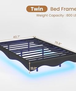 Twin Floating Bed Frame with Charging Station and LED Lights Black 2