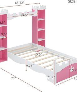 Twin Size Platform Bed with Storage Bookshelf and Castle Headboard 2