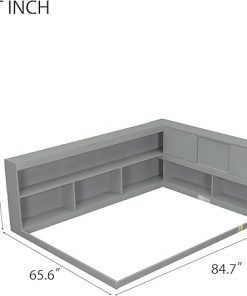 Minimalist Full Floor Bed with L-Shaped Bookcases and Pine Frame 2