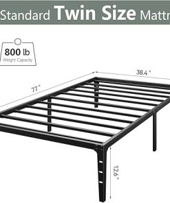 Twin Metal Bed Frame with Storage Heavy Duty No Box Spring Matte Black 2