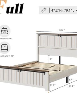Farmhouse Full Size Bed Frame with Barn Door and Tall Headboard 2