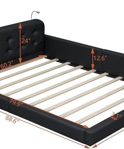 Black Queen Size Bed Frame with Button Tufted Headboard and Rails 2
