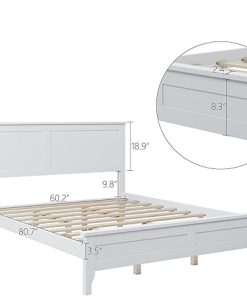 Modern White Queen Size Platform Bed Frame in Solid Wood Design 2