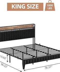 King Bed Frame with Charging Station and Storage Headboard in Black 2