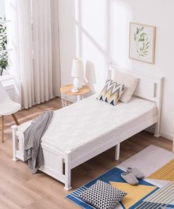Bonnlo Twin Bed Frame with Headboard for Kids and Adults, White Wood
