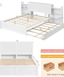KOMFOTT Full Size Wood Bed Frame with Hidden Bookcase Headboard 2