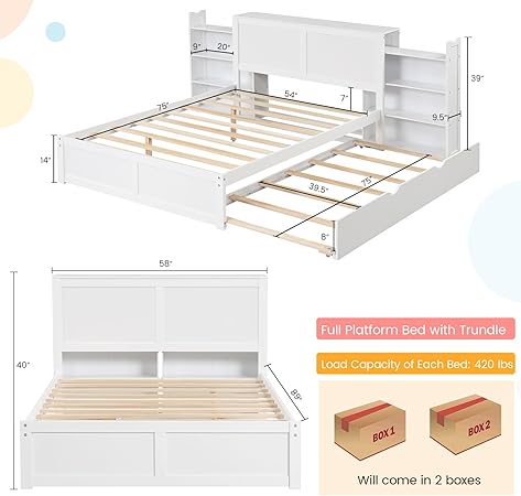 KOMFOTT Full Size Wood Bed Frame with Hidden Bookcase Headboard 2 KOMFOTT Full Size Wood Bed Frame with Hidden Bookcase Headboard - Image 2