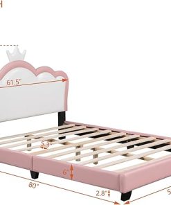 Upholstered Full Size Princess Bed Frame for Girls No Box Spring 2