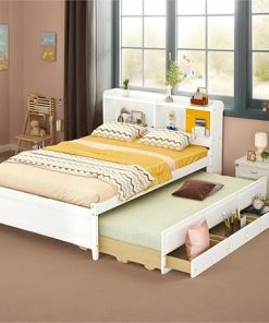 Full Size Bed with Twin Trundle and Storage for Teens and Adults