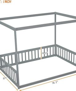 Montessori Canopy Floor Bed Frame for Kids with Guardrails in Grey 2