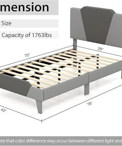 Giantex Twin Velvet Upholstered Bed Frame Modern Platform Grey 2