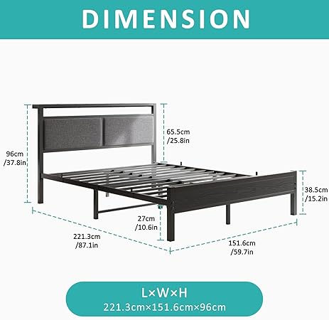 Full Size Fabric Bed Frame with Upholstered Headboard and Storage 2 Full Size Fabric Bed Frame with Upholstered Headboard and Storage - Image 2
